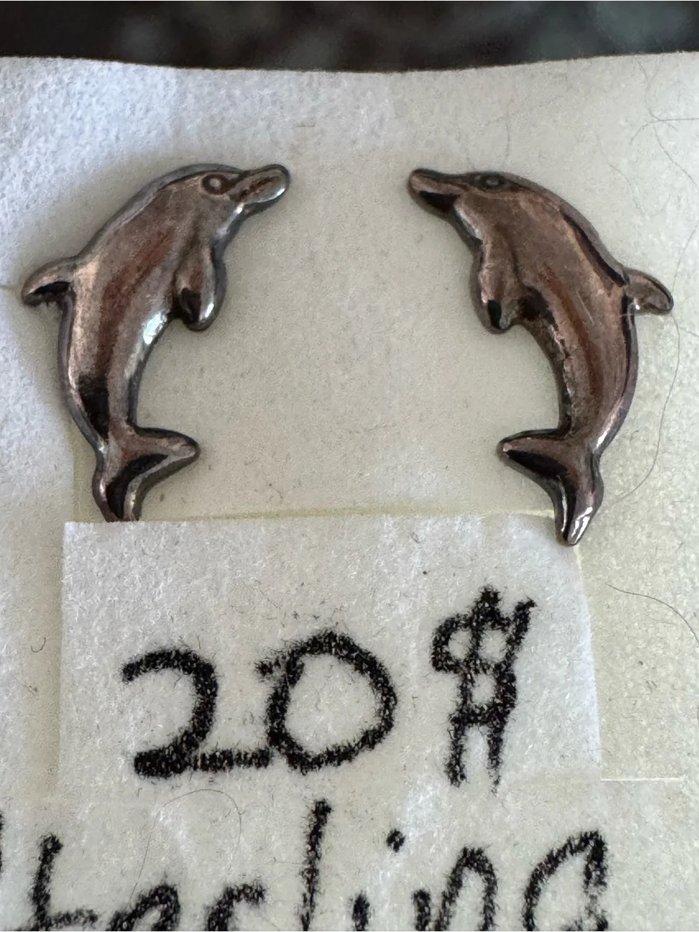 925 sterling tested Dolphin Stud Earrings - Silver